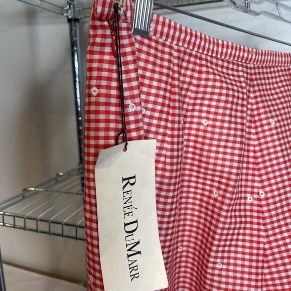 Renee Dumarr Womens Red Gingham Plaid Ankle Pants Size L Old Money Summer Preppy - Picture 8 of 12